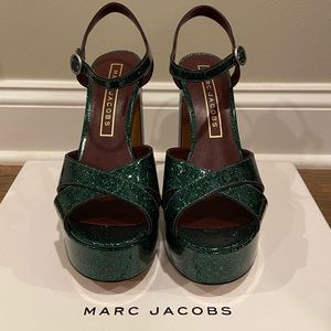 Emerald Green Glitter Patent Leather Platform Designer Heels